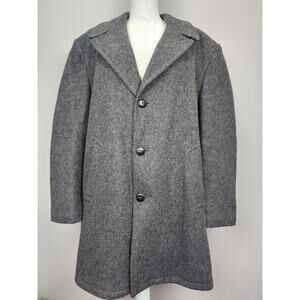 Fox Knapp Gray Woven Wool Overcoat Faux Fur Lined Size 48